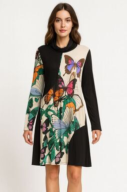Smash Butterfly Print Midi Dress Women's M Multicolor Cowl neck Long Sleeve